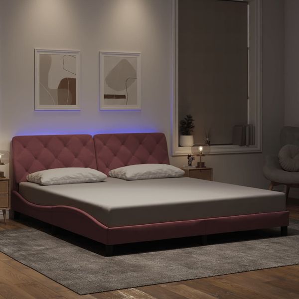 vidaXL Rám postele s LED bez matraca ružový 180x200 cm zamat