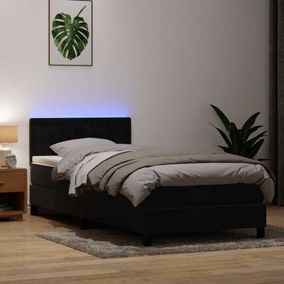 vidaXL Posteľný rám boxspring s matracom a LED čierny 90x210 cm zamat