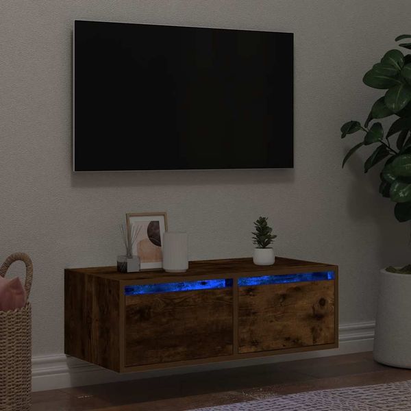 vidaXL TV skrinka s LED svetlami dymový dub 75x35,5x25 cm