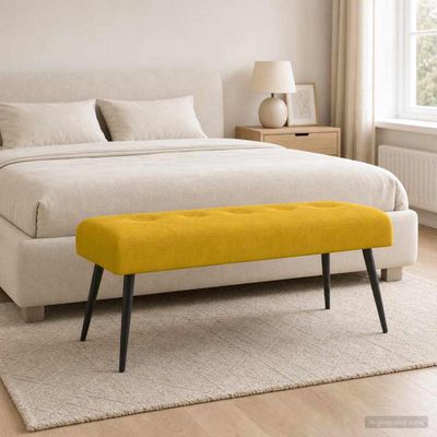 vidaXL Lavica s gombíkovým prešívaním Žltá 110 x 40 x 46 cm Zamat