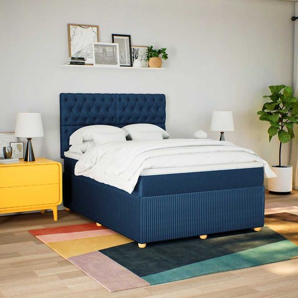 vidaXL Posteľný rám boxspring s matracom modrý 160x200 cm látka
