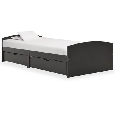 vidaXL Posteľný rám s 2 zásuvkami, sivý, borovicový masív 90x200 cm