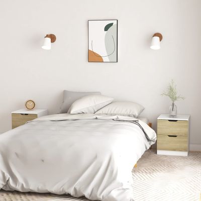 vidaXL Nočné stolíky 2 ks biele a dub sonoma 40x40x50 cm drevotrieska