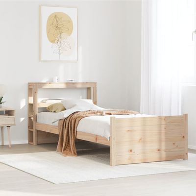 vidaXL Posteľný rám s čelom biely 75x190 cm borovicový masív