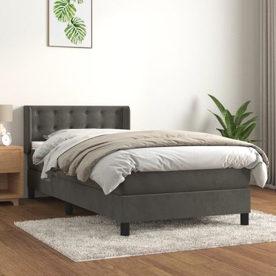 vidaXL Posteľný rám boxspring s matracom tmavosivý 90x200 cm zamat