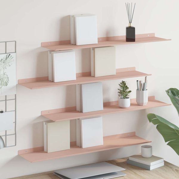 vidaXL Závesná polica Nástenný 4 pcs Ružová 80 x 18 x 2,5 cm Oceľ