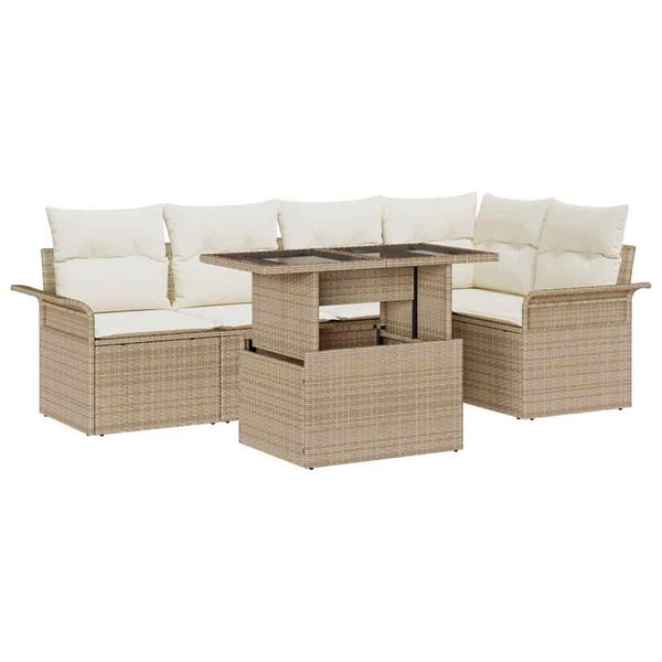 vidaXL Súprava záhradných pohoviek s vankúšom 6 pcs Béžová Poly ratan