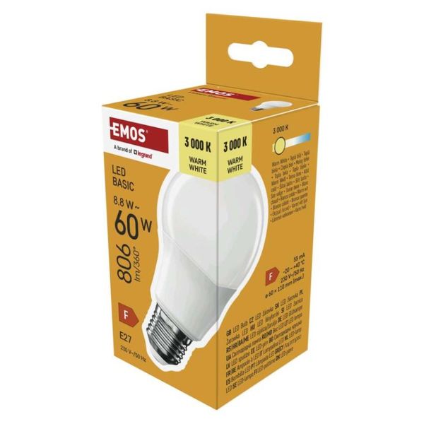 LED žiarovka Basic A60 / E27 / 8,8 W (60 W) / 806 lm / Teplá biela