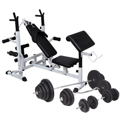 vidaXL Posilňovacia lavica, stojan na závažie a sada činiek 120 kg