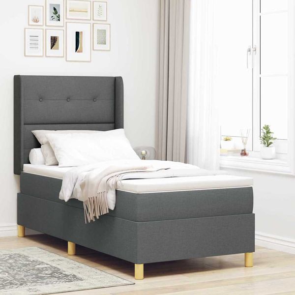 vidaXL Posteľ s pružinovým rámom s LED pásikmi Sivá 90 x 190 cm látka