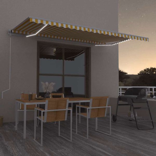 vidaXL Automatická markíza, LED a senzor vetra 500x300 cm, žltá/biela