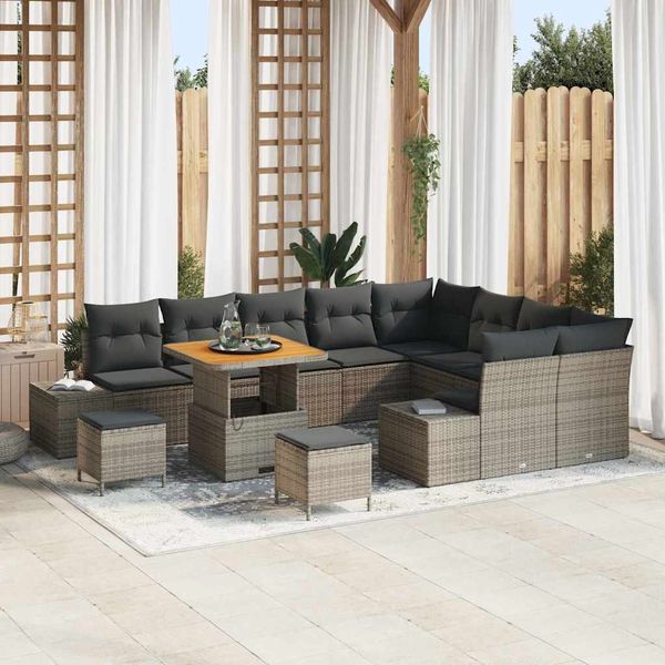 vidaXL Súprava záhradných pohoviek s vankúšom 12 pcs Sivá polyratan