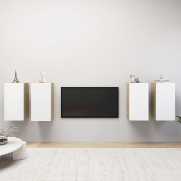 vidaXL TV skrinky 4 ks biele a dub sonoma 30,5x30x60 cm drevotrieska