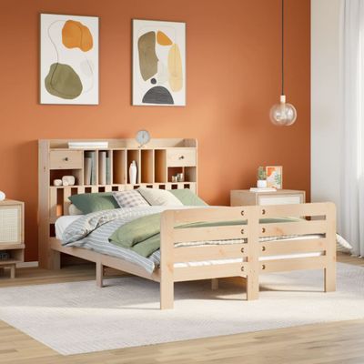 vidaXL Posteľ s knižnicou bez matraca 150x200 cm borovicový masív