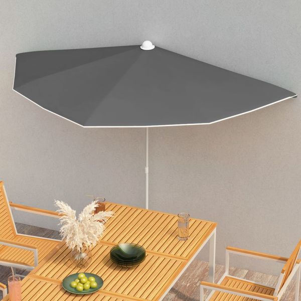 vidaXL Polkruhový záhradný slnečník s tyčou 180x90 cm, antracitový