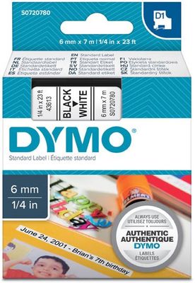 páska DYMO 43613 D1 Black On White Tape (6mm)
