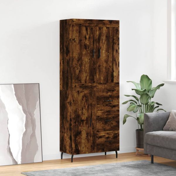 vidaXL Vysoká skrinka dymový dub 69,5x34x180 cm spracované drevo