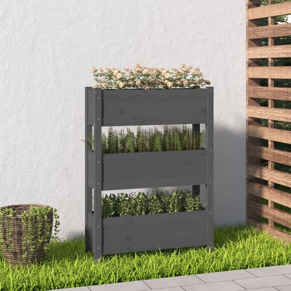 vidaXL Kvetináč sivý 77x25x104,5 cm borovicový masív