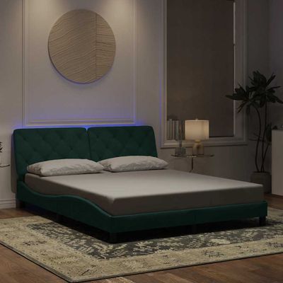 vidaXL Rám postele s LED bez matraca tmavozelený 160x200 cm zamat