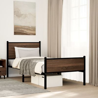 vidaXL Kovový posteľný rám bez matraca hnedý dub 90x200 cm
