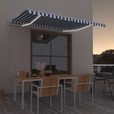 vidaXL Automatická markíza s LED a senzorom vetra 450x300 cm modro-biela