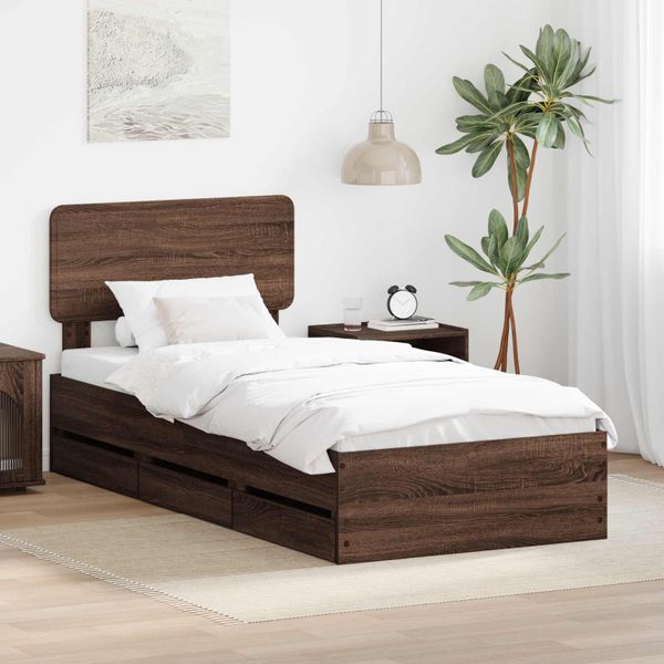 vidaXL Rám postele Hnedý dub 90 x 190 cm Konštruované drevo