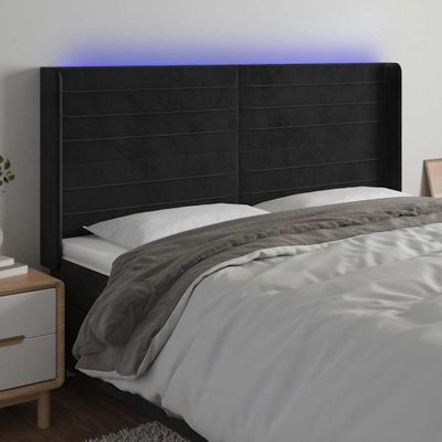 vidaXL Čelo postele s LED čierne 203x16x118/128 cm zamat