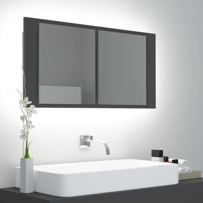 vidaXL LED kúpeľňová zrkadlová skrinka sivá 90x12x45 cm akryl