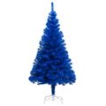vidaXL Osvetlený umelý vianočný stromček s guľami, modrý 150 cm, PVC