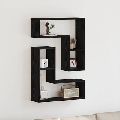 vidaXL Stenná polica 2 pcs Čierny dub 50 x 15 x 85 cm Kompozitné drevo