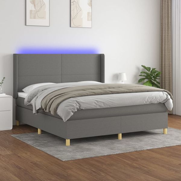 vidaXL Posteľ boxsping s matracom a LED tmavosivá 160x200 cm látka