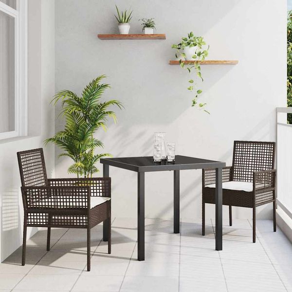 vidaXL Záhradný jedálenský set s vankúšom 3 pcs Hnedá polyratan