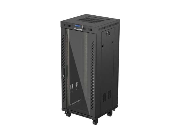 19'' Voľne stojaca racková skriňa 27u/600x600 (flat pack) s presklenými dverami lcd čierna lanberg V2