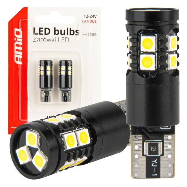LED žiarovky CANBUS T10 W5W 13SMD 3030 White 12V/24V AMiO-04259
