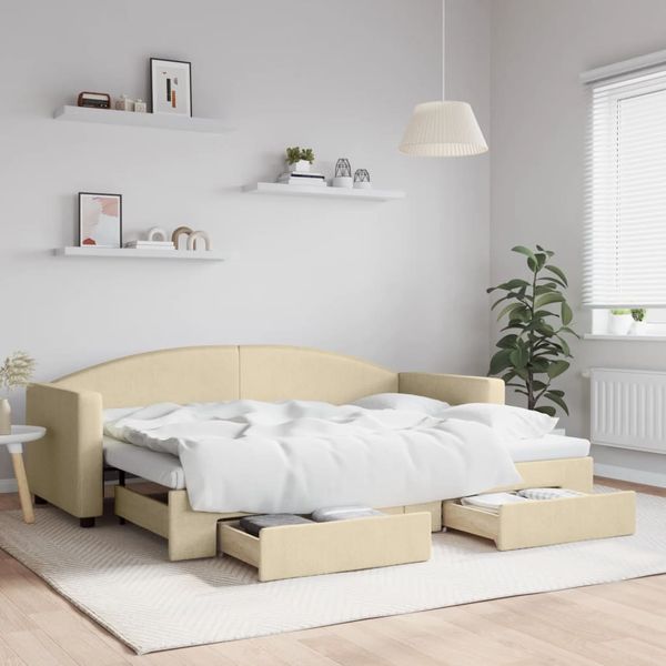 vidaXL Rozkladacia denná posteľ so zásuvkami krémová 80x200 cm látka