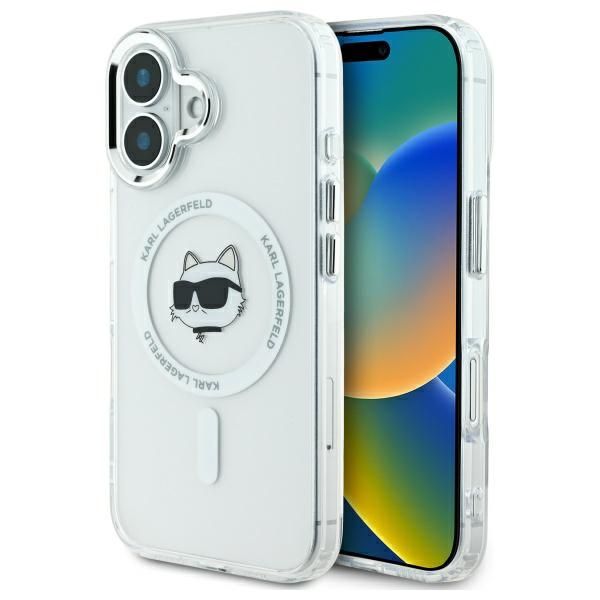 Puzdro Karl Lagerfeld pre iPhone 16 6,1" KLHMP16SHLSCHH biele Hard IML Metal Choupette Head MagSafe