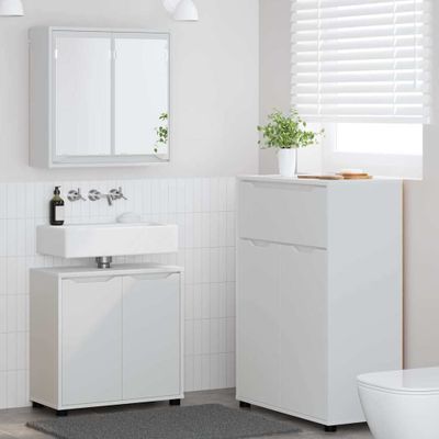 vidaXL Sada kúpeľňového nábytku s kolesom 3 pcs Biela Kompozitné drevo