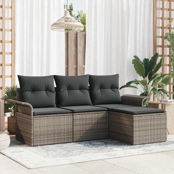 vidaXL Súprava záhradných pohoviek s vankúšom 4 pcs Sivá Poly ratan