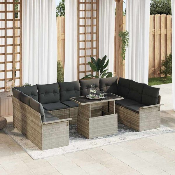 vidaXL Súprava záhradných pohoviek 10 pcs Svetlosivá Poly ratan