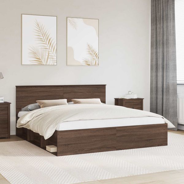 vidaXL Rám postele Hnedý dub 200 x 200 cm Kompozitné drevo