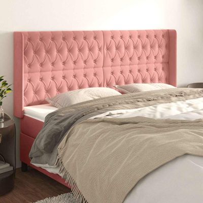 vidaXL Čelo postele so záhybmi ružový 183x16x118/128 cm zamat