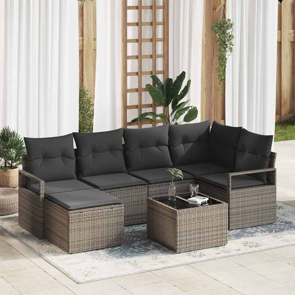 vidaXL Sada pohoviek 7 pcs Sivá polyratan