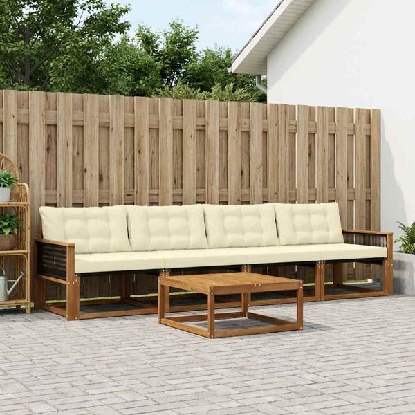 vidaXL Záhradná súprava gaučov s vankúšom 5 pcs Prírodná a krémová