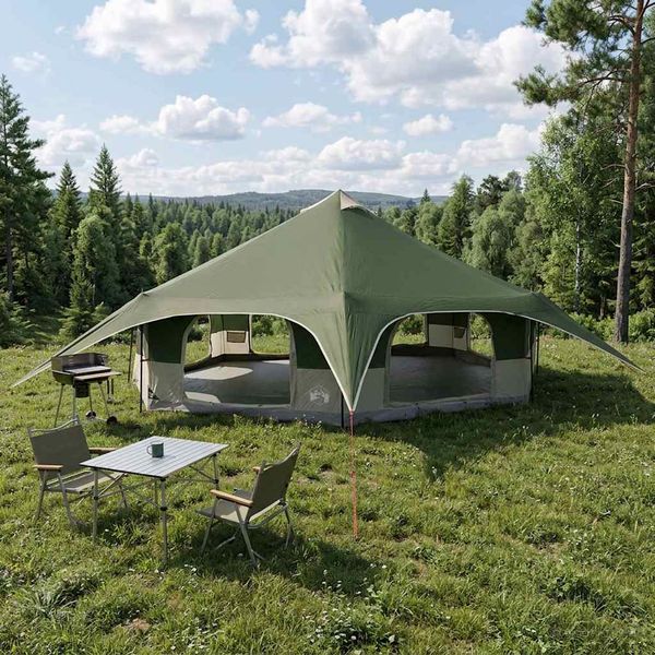 vidaXL Rodinný stan Zelená Pre 18 osôb 185T Polyester s PU náterom