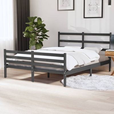 vidaXL Posteľný rám, sivý, borovicový masív 135x190 cm, dvojlôžko