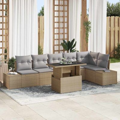 vidaXL Súprava záhradných pohoviek 7 pcs Beige a svetlo šedá polyratan