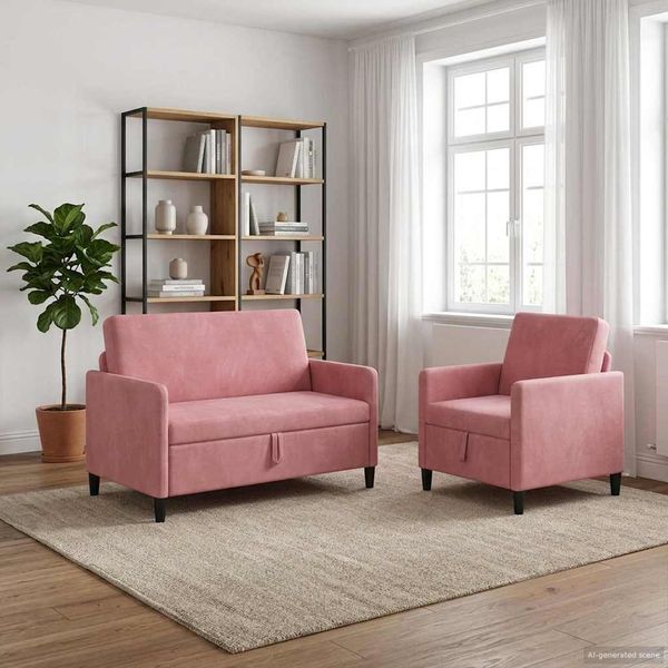 vidaXL Súprava pohovky s úložným priestorom 2 ks Ružová Polyester