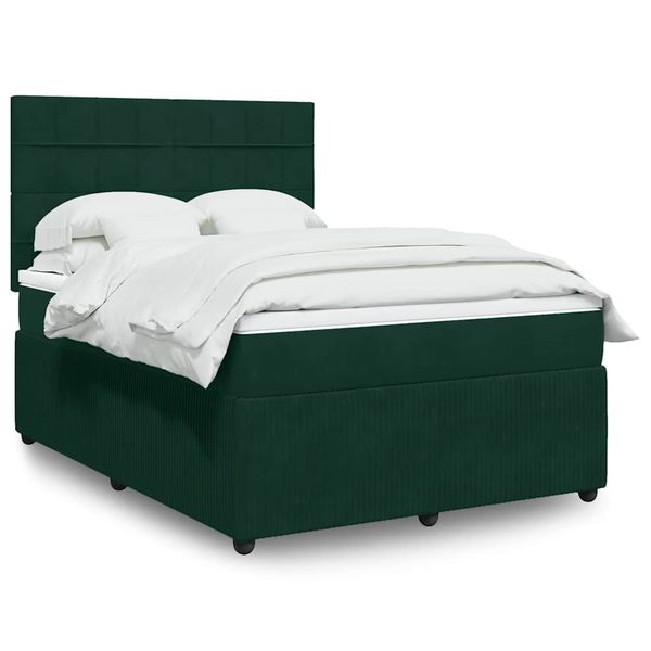vidaXL Posteľný rám boxsping s matracom tmavozelený 140x190 cm zamat