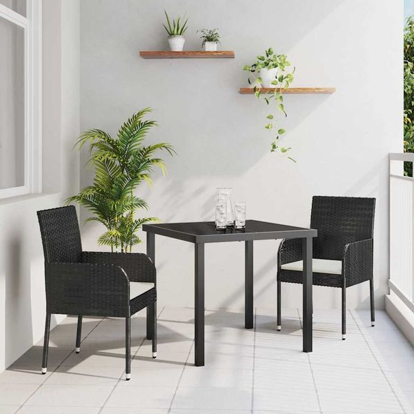 vidaXL Záhradný jedálenský set s vankúšom 3 pcs Čierna polyratan