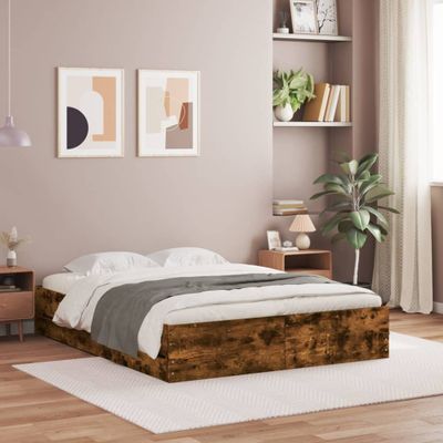 vidaXL Posteľný rám so zásuvkami dymový dub 150x200cm kompozitné drevo